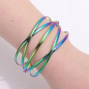 NWT Multicolored Holograph Layered Criss Cross Cuff Bracelet!